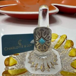 Charlotte & Lexi Turquoise Ring Sterling Silver Native American Style Size 6 NWT